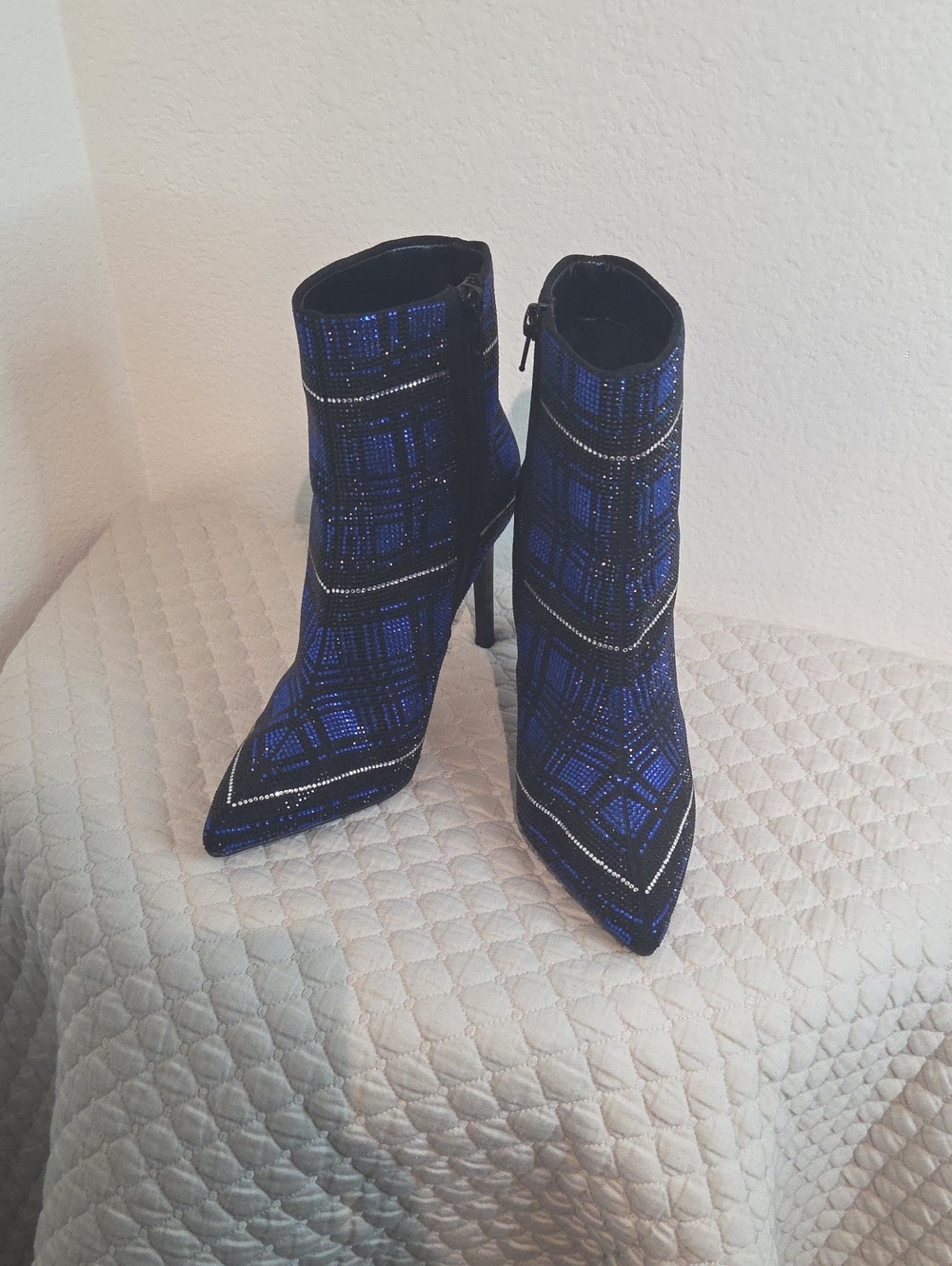 INC International Concepts Blue Embellished Pointed-Toe Ankle Booties